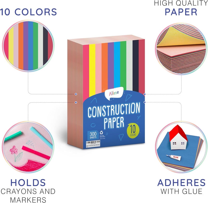 Alitte Construction Paper Assorted Colors - (600 Sheets, 9x12), Craft Paper, 10 Bright Colors - Bulk Pack Arts & Crafts Projects - Colored Paper For Preschool, Home, And Classroom Supplies - Image 2